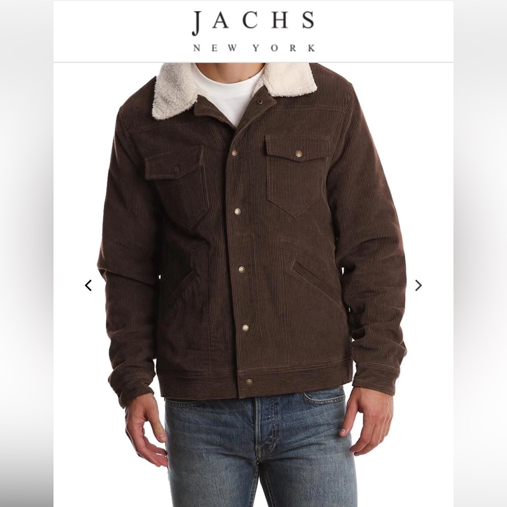 JACHS NEW YORK BROWN SHERPA STRETCH CORDUROY TRUCKER JACKET